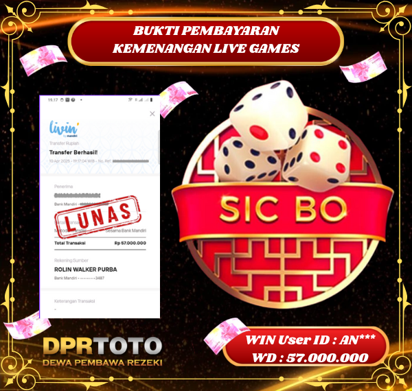 KEMENANGAN BESAR LIVE CASINO SIC BO Rp 57.000.000 - LUNAS